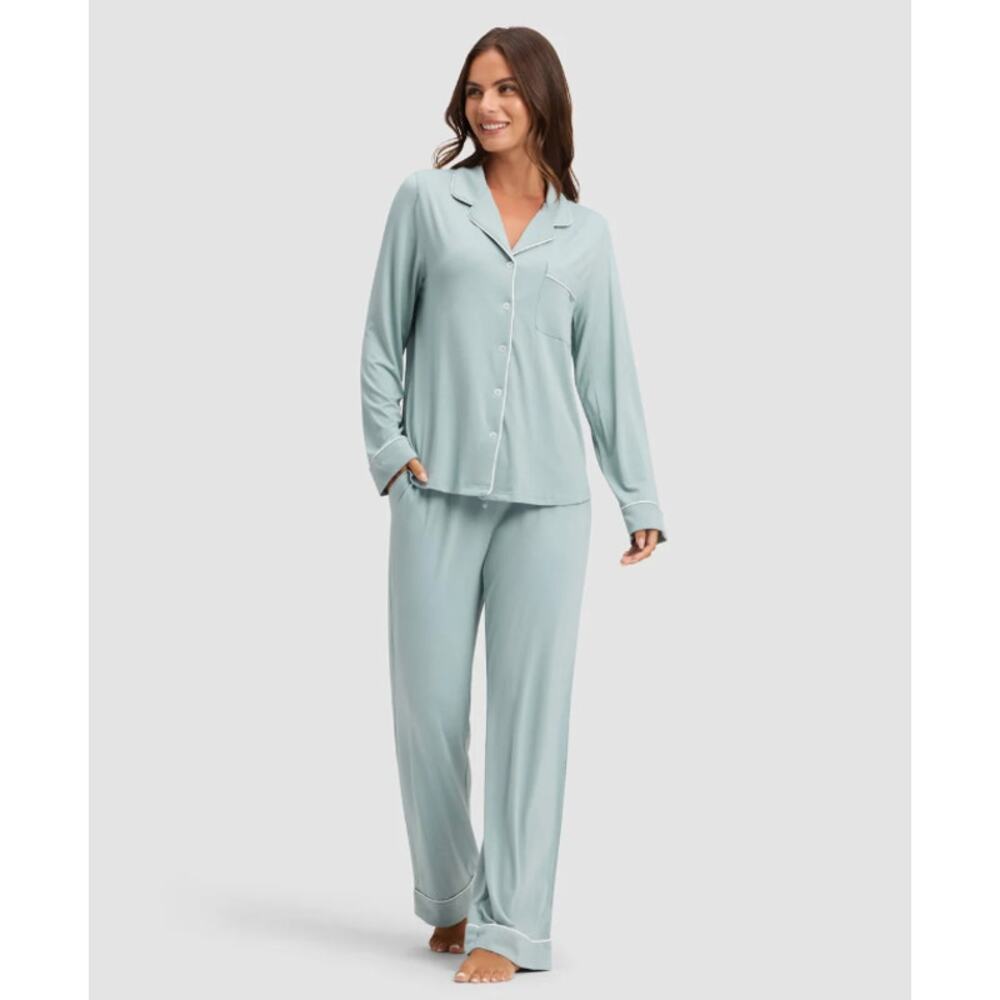 NWT SET Cozy Earth Bamboo Stretch-Knit Long Sleeve Pajama Top & Pant Brook XS - Picture 2 of 11
